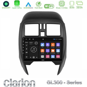 Clarion GL300 Series 4Core Android11 2+32GB Nissan Micra 2013-2016 Navigation Multimedia Tablet 9" Με Carplay &amp; Android Auto
