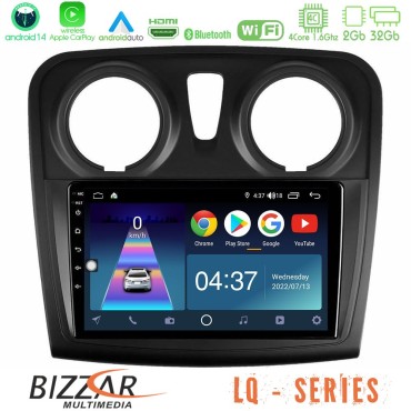 Bizzar LQ Series 4Core Android14 2+32GB    Dacia Dokker 2014-2021 Navigation Multimedia Tablet 9"  Με Carplay &amp; Android Auto