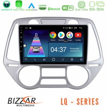 Bizzar LQ Series 4Core Android14 2+32GB Hyundai i20 2009-2012 Auto A/C Navigation Multimedia Tablet 9" Με Carplay &amp; Android Auto