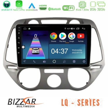 Bizzar LQ Series 4Core Android14 2+32GB Hyundai i20 2009-2012 Manual A/C Navigation Multimedia Tablet 9" Με Carplay &amp; Android Auto