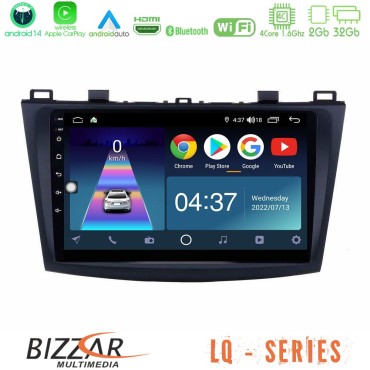 Bizzar LQ Series 4Core Android14 2+32GB Mazda 3 2009-2014 Navigation Multimedia Tablet 9" Με Carplay &amp; Android Auto