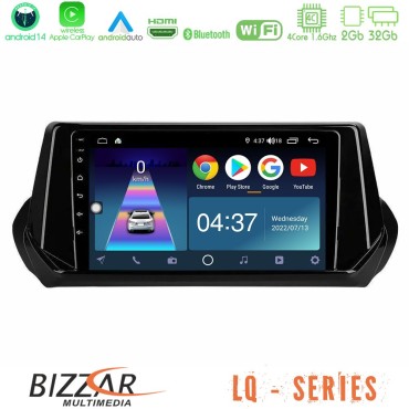 Bizzar LQ Series 4Core Android14 2+32GB Peugeot 208 2019-2023 Navigation Multimedia Tablet 9" Με Carplay &amp; Android Auto