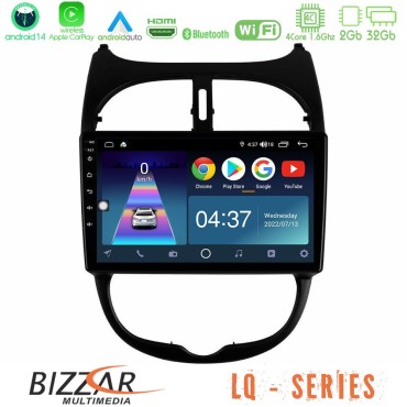 Bizzar LQ Series 4Core Android14 2+32GB Peugeot 206 Navigation Multimedia Tablet 9" Με Carplay &amp; Android Auto