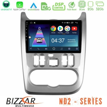 Bizzar ND2 Series 8Core Android14 2+32GB  Dacia Duster/Sandero/Logan Navigation Multimedia Tablet 9" Με Carplay &amp; Android Auto