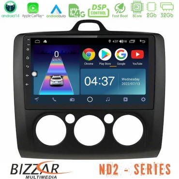 Bizzar ND2 Series 8Core Android14 2+32GB  Ford Focus Manual AC Navigation Multimedia Tablet 9" (Μαύρο Χρώμα) Με Carplay &amp; Android Auto