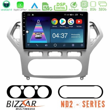 Bizzar ND2 Series 8Core Android14 2+32GB  Ford Mondeo 2007-2010 AUTO A/C Navigation Multimedia Tablet 9" Με Carplay &amp; Android Auto