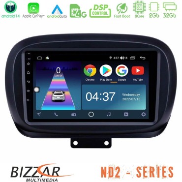 Bizzar ND2 Series 8Core Android14 2+32GB  Fiat 500X Navigation Multimedia Tablet 9" Με Carplay &amp; Android Auto