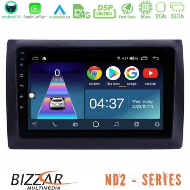 Bizzar ND2 Series 8Core Android14 2+32GB  Fiat Stilo Navigation Multimedia Tablet 9" Με Carplay &amp; Android Auto