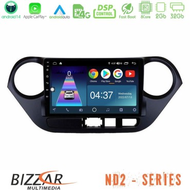 Bizzar ND2 Series 8Core Android14 2+32GB  Hyundai i10 2014-2020 Navigation Multimedia Tablet 9" Με Carplay &amp; Android Auto