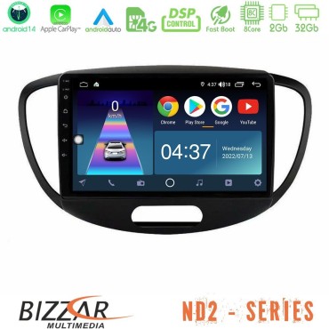 Bizzar ND2 Series 8Core Android14 2+32GB  Hyundai i10 2008-2014 Navigation Multimedia Tablet 9" Με Carplay &amp; Android Auto