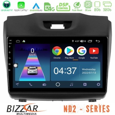 Bizzar ND2 Series 8Core Android14 2+32GB  Isuzu D-MAX 2012-2019 Navigation Multimedia Tablet 9" Με Carplay &amp; Android Auto