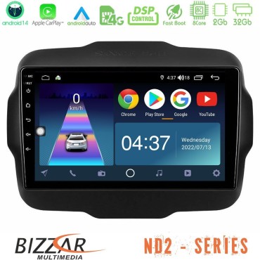 Bizzar ND2 Series 8Core Android14 2+32GB  Jeep Renegade 2015-2019 Navigation Multimedia Tablet 9" Με Carplay &amp; Android Auto