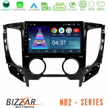 Bizzar ND2 Series 8Core Android14 2+32GB  Mitsubishi L200 2016-&gt; &amp; Fiat Fullback (Manual A/C) Navigation Multimedia Tablet 9" Με Carplay &amp; Android Auto