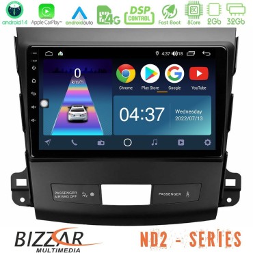 Bizzar ND2 Series 8Core Android14 2+32GB  Mitsubishi Outlander/Citroen C-Crosser/Peugeot 4007 Navigation Multimedia Tablet 9" Με Carplay &amp; Android Auto