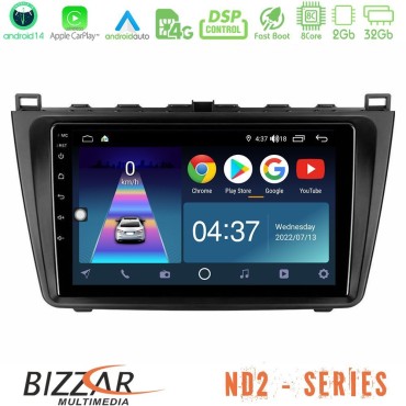 Bizzar ND2 Series 8Core Android14 2+32GB  Mazda 6 2008-2012 Navigation Multimedia Tablet 9" Με Carplay &amp; Android Auto