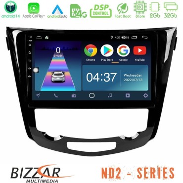 Bizzar ND2 Series 8Core Android14 2+32GB  Nissan Qashqai J11 (AUTO A/C) Navigation Multimedia Tablet 10" Με Carplay &amp; Android Auto