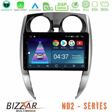 Bizzar ND2 Series 8Core Android14 2+32GB  Nissan Note 2013-2018 Navigation Multimedia Tablet 10" Με Carplay &amp; Android Auto