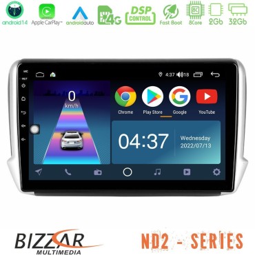 Bizzar ND2 Series 8Core Android14 2+32GB  Peugeot 208/2008 Navigation Multimedia Tablet 10" Με Carplay &amp; Android Auto