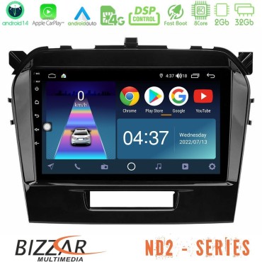 Bizzar ND2 Series 8Core Android14 2+32GB  Suzuki Vitara 2015-2021 Navigation Multimedia Tablet 9" Με Carplay &amp; Android Auto