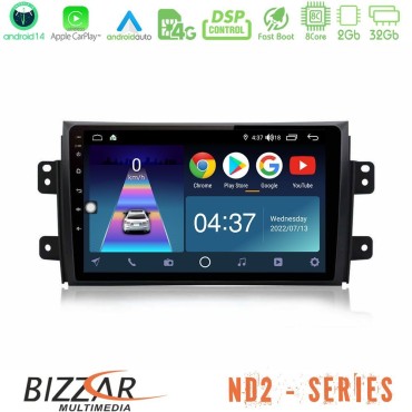 Bizzar ND2 Series 8Core Android14 2+32GB  Suzuki SX4 2006-2014 Fiat Sedici 2006-2014 Navigation Multimedia Tablet 9" Με Carplay &amp; Android Auto