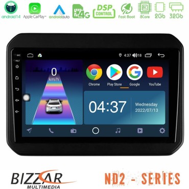 Bizzar ND2 Series 8Core Android14 2+32GB  Suzuki Ignis Navigation Multimedia Tablet 9" Με Carplay &amp; Android Auto
