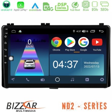Bizzar ND2 Series 8Core Android14 2+32GB  Toyota Corolla/Auris 2017-2019  Navigation Multimedia Tablet 9" Με Carplay &amp; Android Auto