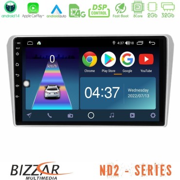 Bizzar ND2 Series 8Core Android14 2+32GB  Toyota Avensis T25 02/2003–2008 Navigation Multimedia Tablet 9" Με Carplay &amp; Android Auto