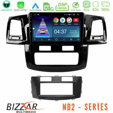 Bizzar ND2 Series 8Core Android14 2+32GB  Toyota Hilux 2007-2016 Navigation Multimedia Tablet 9" Με Carplay &amp; Android Auto