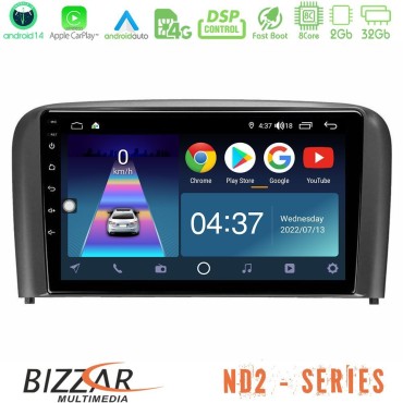 Bizzar ND2 Series 8Core Android14 2+32GB  Volvo S80 1998-2006 Navigation Multimedia Tablet 9" Με Carplay &amp; Android Auto