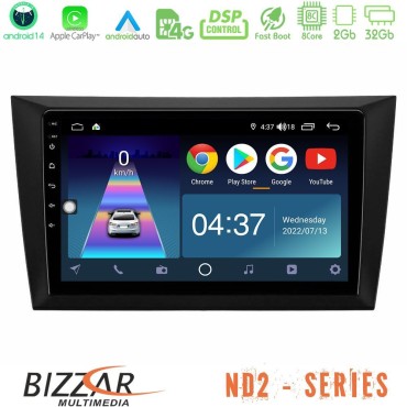 Bizzar ND2 Series 8Core Android14 2+32GB  Vw Golf 6 Navigation Multimedia Tablet 9" Με Carplay &amp; Android Auto
