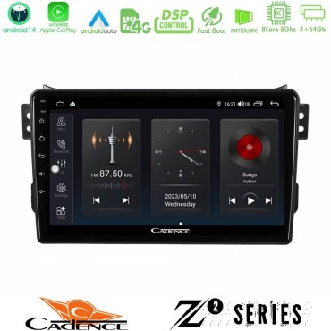 Cadence Z2 Series 8Core Android14 4+64GB  Suzuki Splash & Opel Agila 2008-2014 Navigation Multimedia Tablet 9" Με Carplay & Android Auto