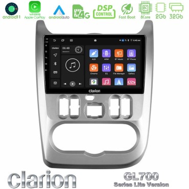 Clarion GL700 Lite Series 8Core Android11 2+32GB Dacia Duster/Sandero/Logan Navigation Multimedia Tablet 9" Με Carplay &amp; Android Auto