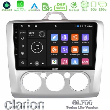 Clarion GL700 Lite Series 8Core Android11 2+32GB Ford Focus Manual AC Navigation Multimedia Tablet 9" Με Carplay &amp; Android Auto