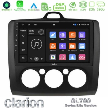 Clarion GL700 Lite Series 8Core Android11 2+32GB Ford Focus Manual AC Navigation Multimedia Tablet 9" (Μαύρο Χρώμα) Με Carplay &amp; Android Auto