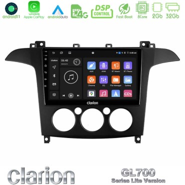 Clarion GL700 Lite Series 8Core Android11 2+32GB Ford S-Max 2006-2008 (manual A/C) Navigation Multimedia Tablet 9" Με Carplay &amp; Android Auto