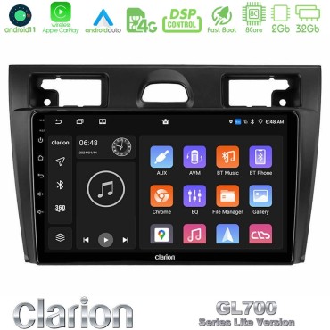 Clarion GL700 Lite Series 8Core Android11 2+32GB Ford Fiesta/Fusion Navigation Multimedia Tablet 9" Με Carplay &amp; Android Auto