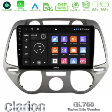 Clarion GL700 Lite Series 8Core Android11 2+32GB Hyundai i20 2009-2012 Manual A/C Navigation Multimedia Tablet 9" Με Carplay &amp; Android Auto