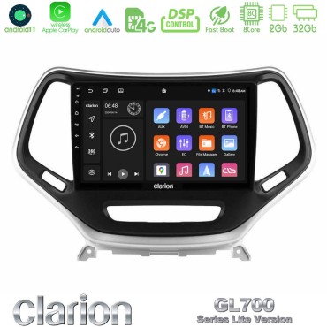 Clarion GL700 Lite Series 8Core Android11 2+32GB Jeep Cherokee 2014-2019 Navigation Multimedia Tablet 9" (Ασημί Χρώμα) Με Carplay &amp; Android Auto
