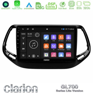Clarion GL700 Lite Series 8Core Android11 2+32GB Jeep Compass 2017&gt; Navigation Multimedia Tablet 10" Με Carplay &amp; Android Auto