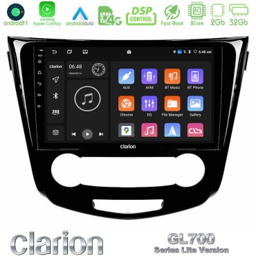 Clarion GL700 Lite Series 8Core Android11 2+32GB Nissan Qashqai J11 (Manual A/C) Navigation Multimedia Tablet 10" Με Carplay &amp; Android Auto