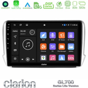 Clarion GL700 Lite Series 8Core Android11 2+32GB Peugeot 208/2008 Navigation Multimedia Tablet 10" Με Carplay &amp; Android Auto