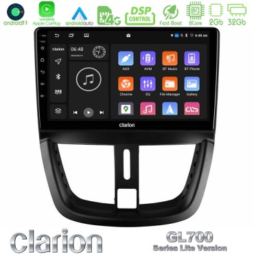 Clarion GL700 Lite Series 8Core Android11 2+32GB Peugeot 207 Navigation Multimedia Tablet 9" Με Carplay &amp; Android Auto