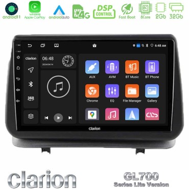 Clarion GL700 Lite Series 8Core Android11 2+32GB Renault Clio 2005-2012 Navigation Multimedia Tablet 9" Με Carplay &amp; Android Auto