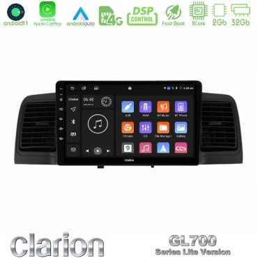 Clarion GL700 Lite Series 8Core Android11 2+32GB Toyota Corolla 2002-2006 Navigation Multimedia Tablet 9" Με Carplay &amp; Android Auto