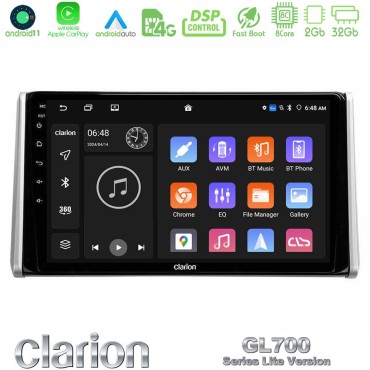 Clarion GL700 Lite Series 8Core Android11 2+32GB Toyota RAV4 2019-2023 Navigation Multimedia Tablet 10" Με Carplay & Android Auto Clarion GL700 Lite Series 8Core Android11 2+32GB Toyota RAV4 2019-2023 Navigation Multimedia Tablet 10" Με Carplay & Android Auto