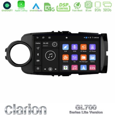Clarion GL700 Lite Series 8Core Android11 2+32GB Toyota Yaris Navigation Multimedia Tablet 9" (Μαύρο Χρώμα) Με Carplay &amp; Android Auto