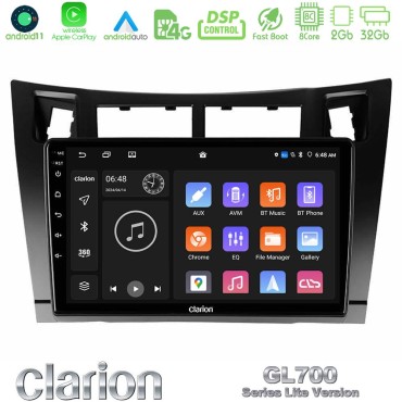 Clarion GL700 Lite Series 8Core Android11 2+32GB Toyota Yaris Navigation Multimedia Tablet 9" (Μαύρο Χρώμα) Με Carplay &amp; Android Auto