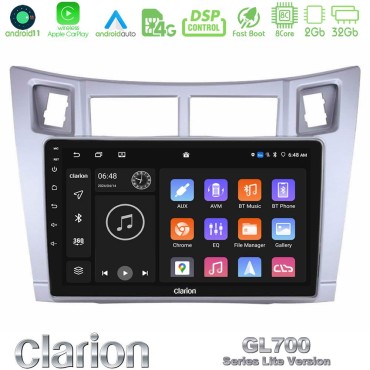 Clarion GL700 Lite Series 8Core Android11 2+32GB Toyota Yaris Navigation Multimedia Tablet 9" (Ασημί Χρώμα) Με Carplay &amp; Android Auto