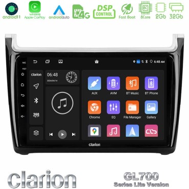 Clarion GL700 Lite Series 8Core Android11 2+32GB Vw Polo 2014-2017 Navigation Multimedia Tablet 9" Με Carplay &amp; Android Auto