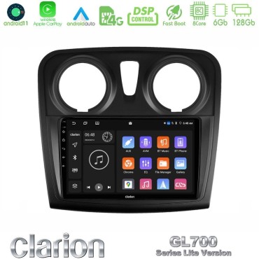 Clarion GL700 Lite Series 8Core Android11 6+128GB Dacia Dokker 2014-2021 Navigation Multimedia Tablet 9" Με Carplay &amp; Android Auto